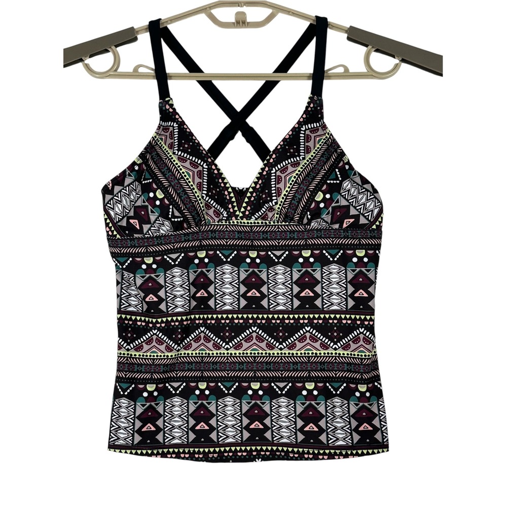 NWT Title Nine Women Geometric Tribal Print Tankini Swim Top Small Padded Beach